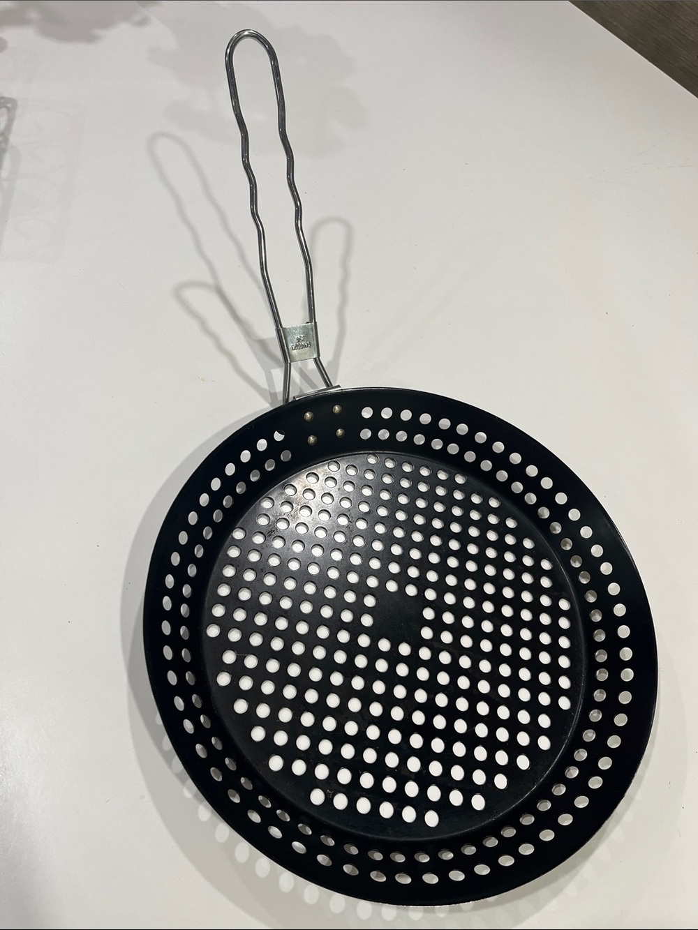 Vegetable Barbeque Grill Pan Tray, Black, Adjustable Long Handle 12" Diameter